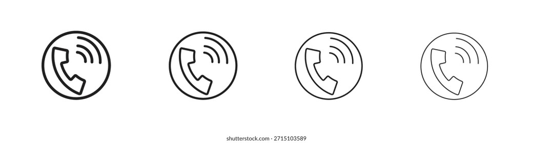 Conjunto de iconos de llamada telefónica. Una colección de simples iconos negros de trazos finos