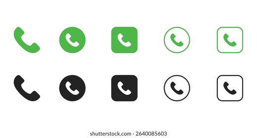 phone call icon set flat line outline black green vector