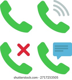 Symbolsatz für Telefonanrufe, flacher Vektor, Symbole für Kontaktkommunikation und Benachrichtigung