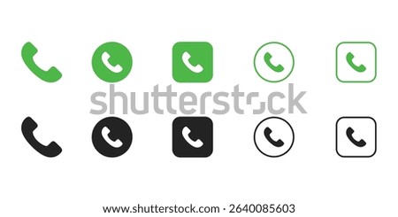 phone call icon set flat line outline black green vector