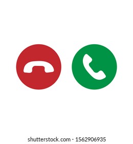 Phone call icon set with green call out button and red button call