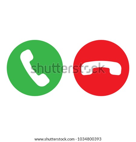 Phone call icon set with green call out button and red hang up button. Modern flat design for website, mobile app.