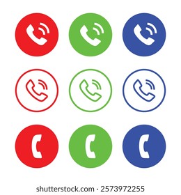 Phone  call  icon  set , symbol , red , green , blue