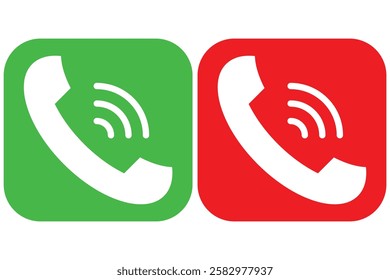 Phone call icon set, Telephone call sign, Contact us. Ringing phone simple icon set. Answer and decline phone call buttons.  Accept call and decline phone icons. Design eps 10