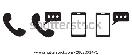 Phone Call Icon Set, Telephone Contact Symbol Collection, Communication and Contact Us Vector Illustration