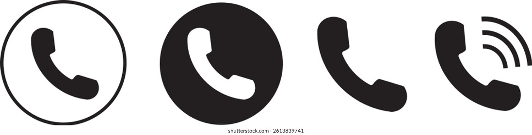 Phone call icon set,Contact us. Ringing phone simple icon set. Phone call with two arrows sign, Black and White Vector Designs Illustration
