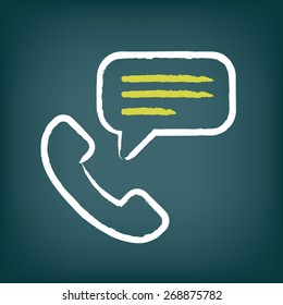 Phone call icon with speech bubble. Communication chalk style vector pictogram.