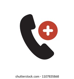 Phone call icon, technology icon with add sign. Phone call icon and new, plus, positive symbol. Vector illustration