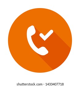 Phone call icon, technology icon with check sign. Phone call icon and approved, confirm, done, tick, completed symbol. Vector illustration