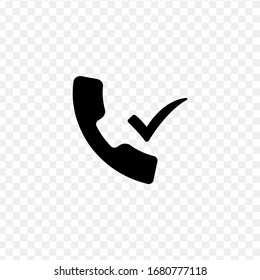 Phone call icon, technology icon with check sign. Phone call icon and approved, confirm, done, tick, completed symbol. Stock vector illustration isolated on white background