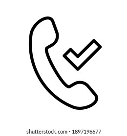 Phone call icon, technology icon with check sign. Phone call icon and approved, confirm, done, tick, completed symbol. Vector illustration