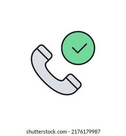 Phone call icon. Technology icon with check sign. High quality coloured vector illustration.