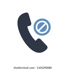 Phone call icon, technology icon with not allowed sign. Phone call icon and block, forbidden, prohibit symbol. Vector illustration