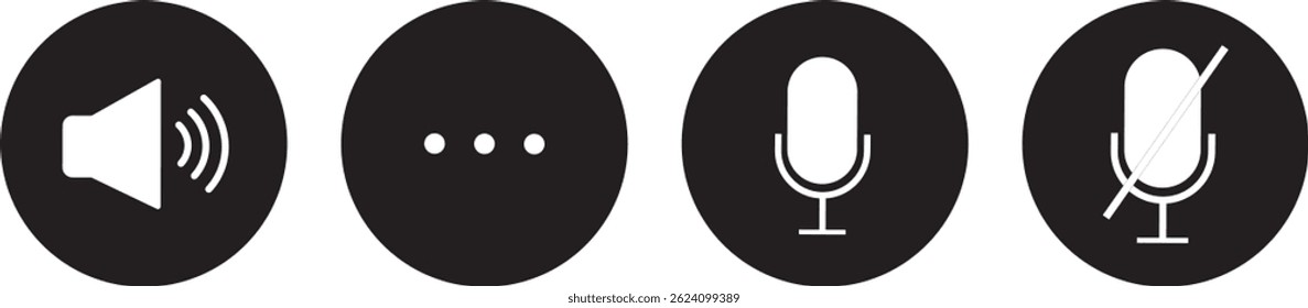 Telefonanruf-Symbol-Vactorsatz. Symbolschaltflächen für das Mikrofon-Mikrofon. Stummschaltung eines Mikrofons. Illustration für Videoanrufzeichen
