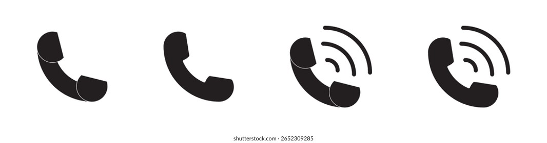 conjunto de vetores de ícone de telefonema. Indicativo de telefone. Ícone do contato chamada móvel. Entre em contato conosco. Entre em contato conosco através do símbolo. Pictograma do celular. Conjunto de ícones de telefone tocando. 