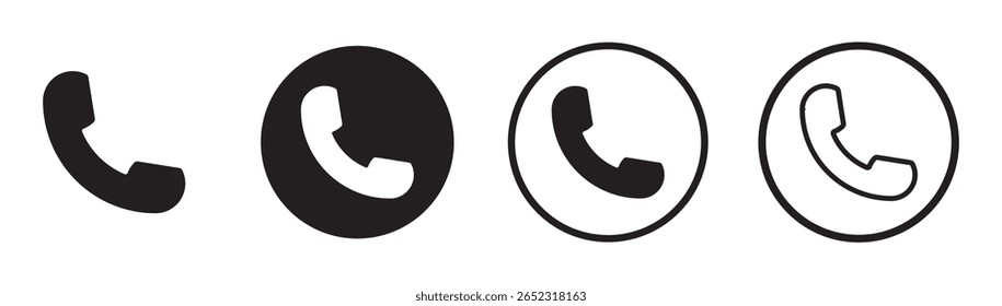phone call icon vector set. Telephone call sign. Contact icon phone mobile call. Contact us. Cell phone pictogram. Ringing phone icon set. 