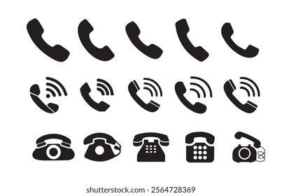 Phone call icon vector set.Collection of Connect Icons.Contact us icon set.Contact and Communication Icons.Ringing phone simple icon set. Smartphone ringing. Phone sign. 