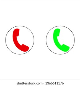 Phone call icons. Accept call and decline button. Green and red buttons with handset silhouettes. Vector icons set isolated on white background