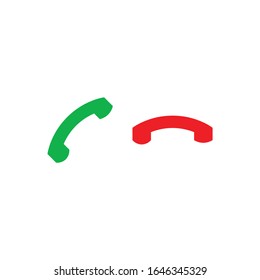 Phone call icons. Accept call and decline call button. Green and red buttons with handset silhouettes. Vector icons set isolated on white background