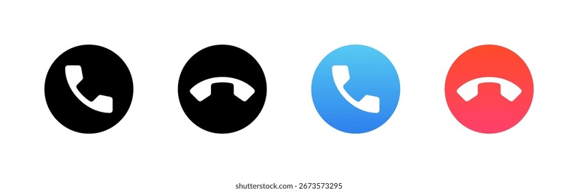 Iconos de llamadas telefónicas. Aceptar o rechazar Botones de llamadas entrantes. Conjunto de iconos de Vector de llamada entrante.