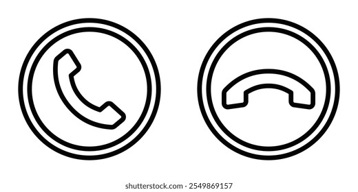 Phone call icons with active and ended call in outline. Editable stroke.