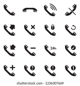Phone Call Icons. Black Flat Design. Vector Illustration.