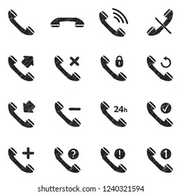 Phone Call Icons. Black Scribble Design. Vector Illustration.