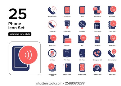 Phone and Call Icons. Contact List, Dialing, and Mobile Network Symbols. Vector Illustration. Solid duo tone icon set