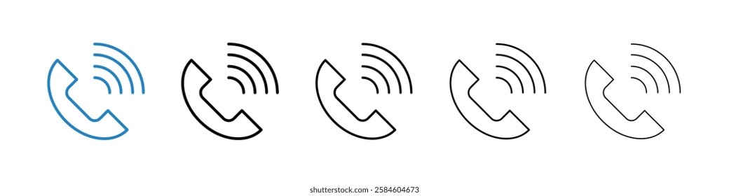 Phone call icons in five different stroke sizes