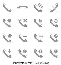 Phone Call Icons. Gray Flat Design. Vector Illustration.
