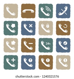 Phone Call Icons. Grunge Color Flat Design. Vector Illustration. 