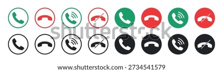 Phone call icons set, accept and decline buttons, green and red telephone symbols, mobile communication interface vector on transparent background