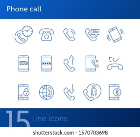 Phone call icons. Set of line icons. Time of call, password, phone conversation. Mobile phone concept. Vector illustration can be used for topics like technology, communication, connection