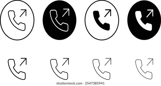 Ícones de Telefonema Definidos com Setas de Chamada de Saída - Ilustração de Vetor Minimalista em Estilo Preto e Branco para Projetos de Comunicação, Negócios, Tecnologia e Design Digital