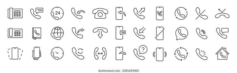 Phone, call icons set. Telephone, mobile support symbols collection. Vector icons