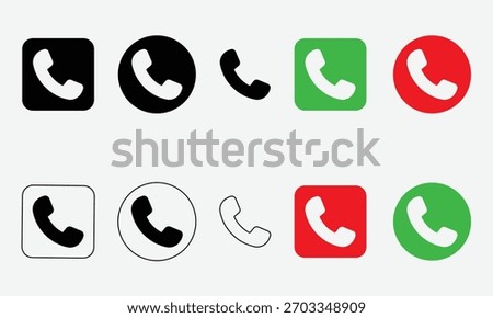 Phone call icons set with various styles, colors, and outlines.