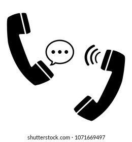Phone call icons, two phone handsets with comment and sound symbols, vector illustration.
