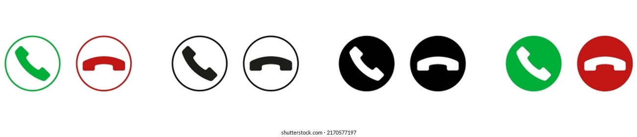 Phone call icons. Vector green and red black phone buttons. Vector illustration