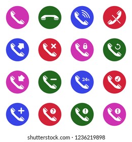 Phone Call Icons. White Flat Design In Circle. Vector Illustration. 