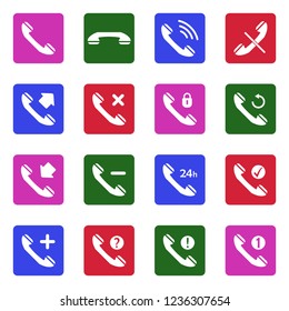 Phone Call Icons. White Flat Design In Square. Vector Illustration. 