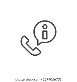 Phone Call information line icon. Handset with information linear style sign for mobile concept and web design. Telephone info chat outline vector icon. Symbol, logo illustration. Vector graphics