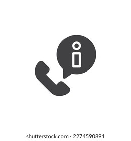 Phone Call information vector icon. Handset with information filled flat sign for mobile concept and web design. Telephone info chat glyph icon. Symbol, logo illustration. Vector graphics