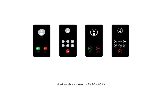 Phone call interface. Phone screen. Phone call template. Smartphone interface. Flat style. Vector icons