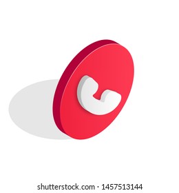 Phone Call isometric icon. 3d Style rounded red symbol isolated on white background. Button for design interface mobile app or website. Vector illustration