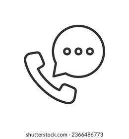 Llamada telefónica. Deja un mensaje, un icono lineal. Contacto por teléfono. Línea con trazo editable