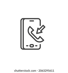 Phone call line icon. linear style sign for mobile concept and web design. Smartphone incoming call outline vector icon. Symbol, logo illustration. Vector graphics