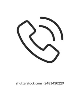 Phone call, linear style icon. Telephone handset with sound waves, indicating a phone call. Editable stroke width.