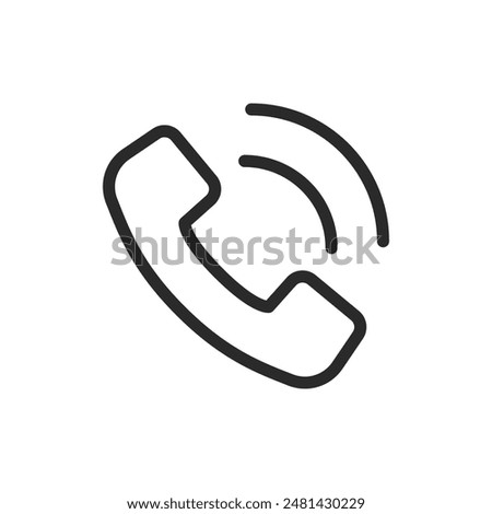 Phone call, linear style icon. Telephone handset with sound waves, indicating a phone call. Editable stroke width.