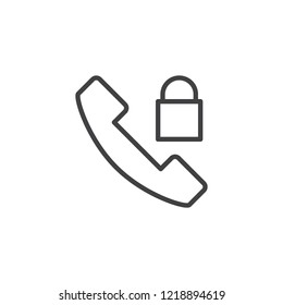 Phone call lock outline icon. linear style sign for mobile concept and web design. Telephone with padlock simple line vector icon. Symbol, logo illustration. Pixel perfect vector graphics