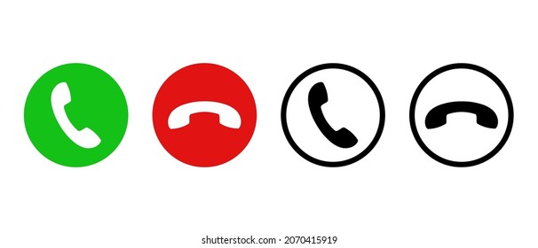 Phone call and mobile cell answer, vector icons set. Red green circle, receive contact decline, handset shape and talk